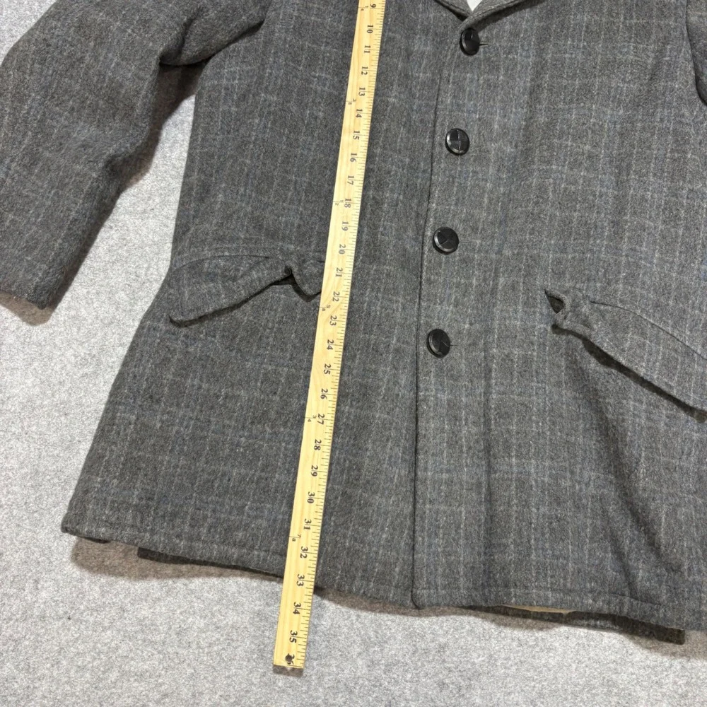 Vintage Penneys Outerwear Grey Plaid Wool Car Coat Mens 42 Mid Century Modern